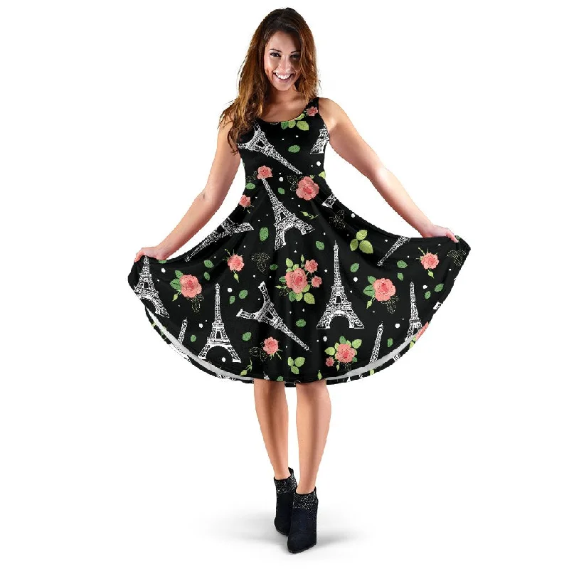 Eiffel Tower Floral Print Pattern Dress