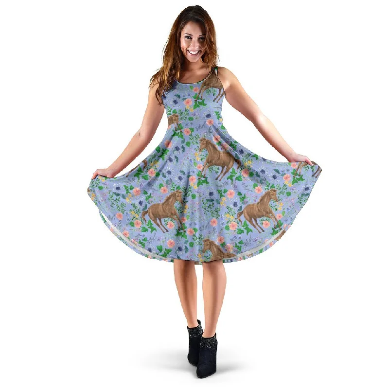 Equestrian Floral Pattern Print Dress