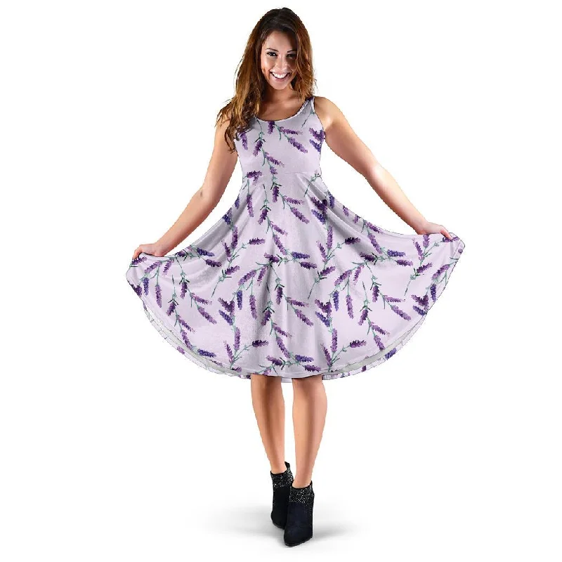 Lavender Floral Pattern Print Dress