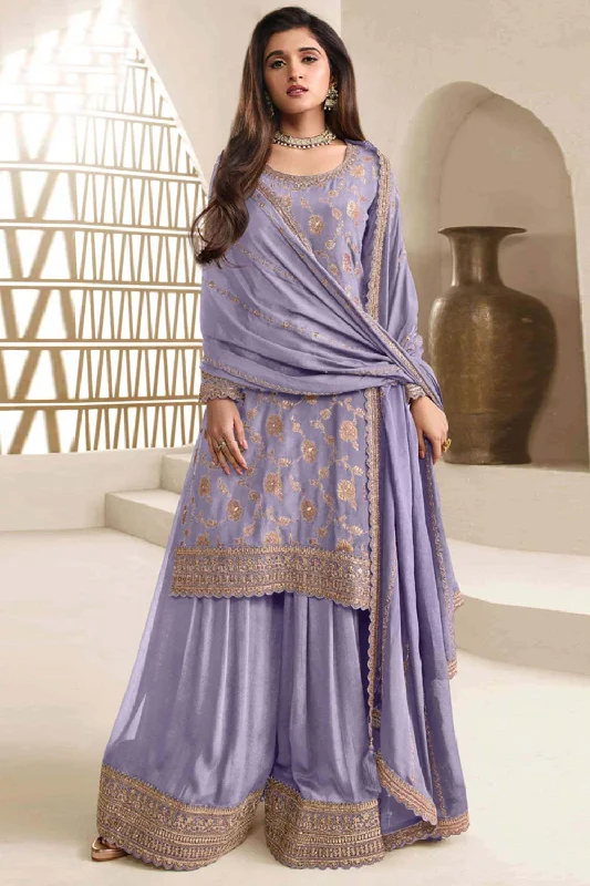 Lavender Jacquard Embroidered Salwar Suit