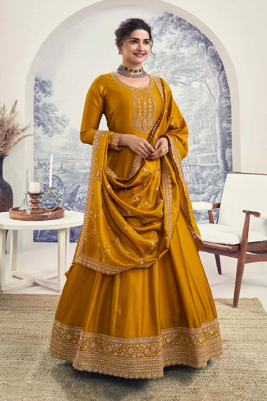 Mustard Embroidered Anarkali Dress