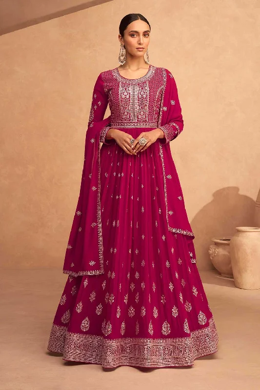 Pink Embroidered Georgette Anarkali Suit Set