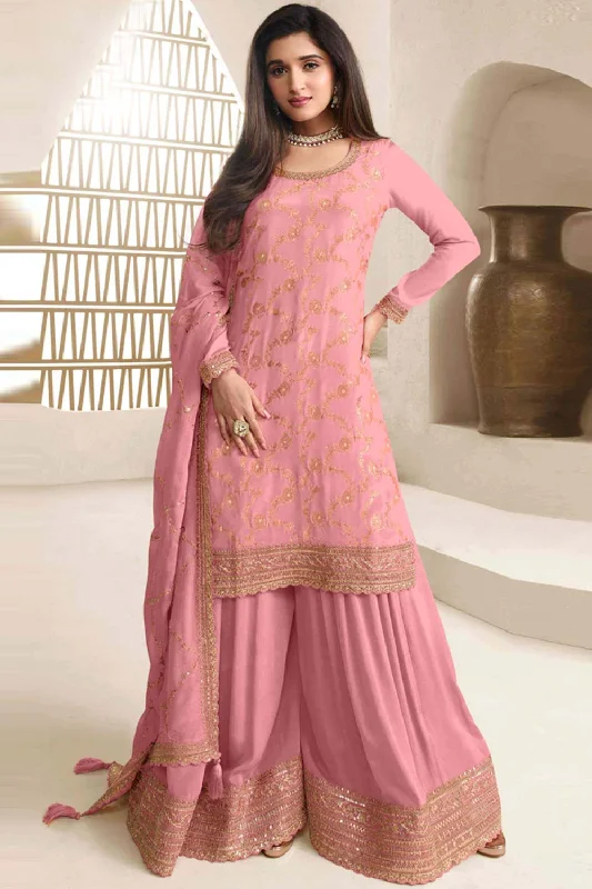 Pink Jacquard Embroidered Salwar Suit