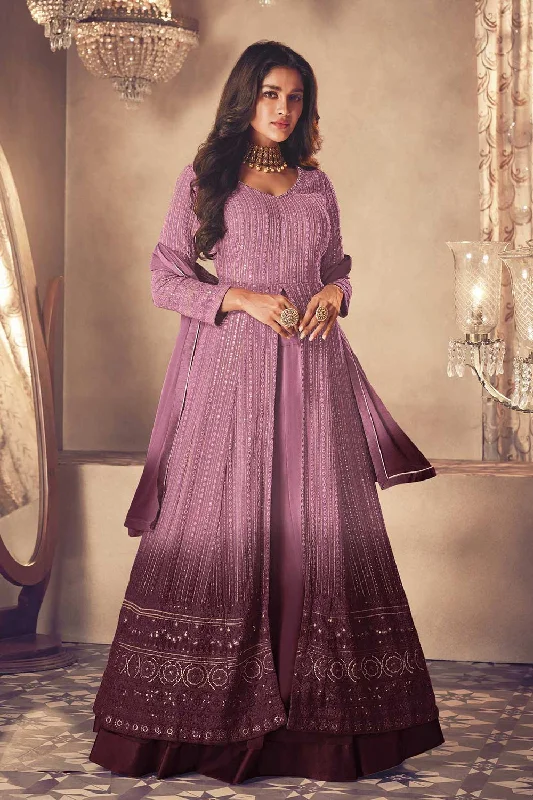 Purple Embroidered Georgette Anarkali Suit Set