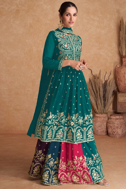 Teal Green Georgette Embroidered Salwar Suit